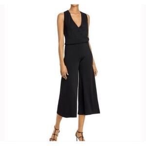 Theory Wrap Bodysuit Lustrate Jumpsuit Wide Leg V Neck  Black Minimalist Sz M